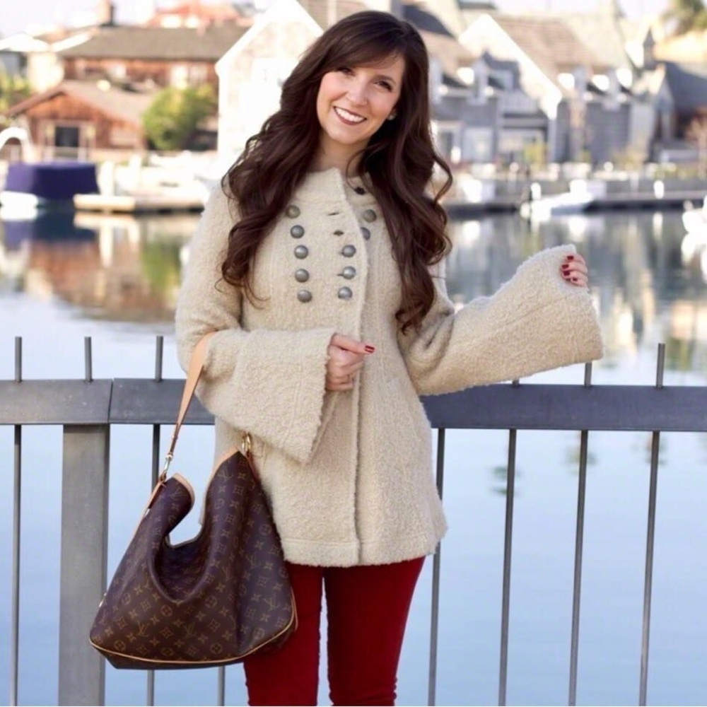 Free People Military Bell Sleeve Wool Blend Teddy Fuzzy Coat Size XS In Oatmeal